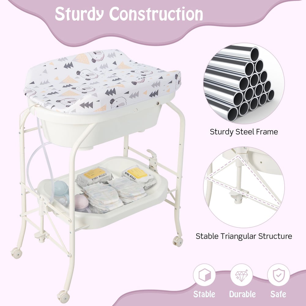 Costway White 2 in 1 Baby Changing Station with Bathtub Image 5