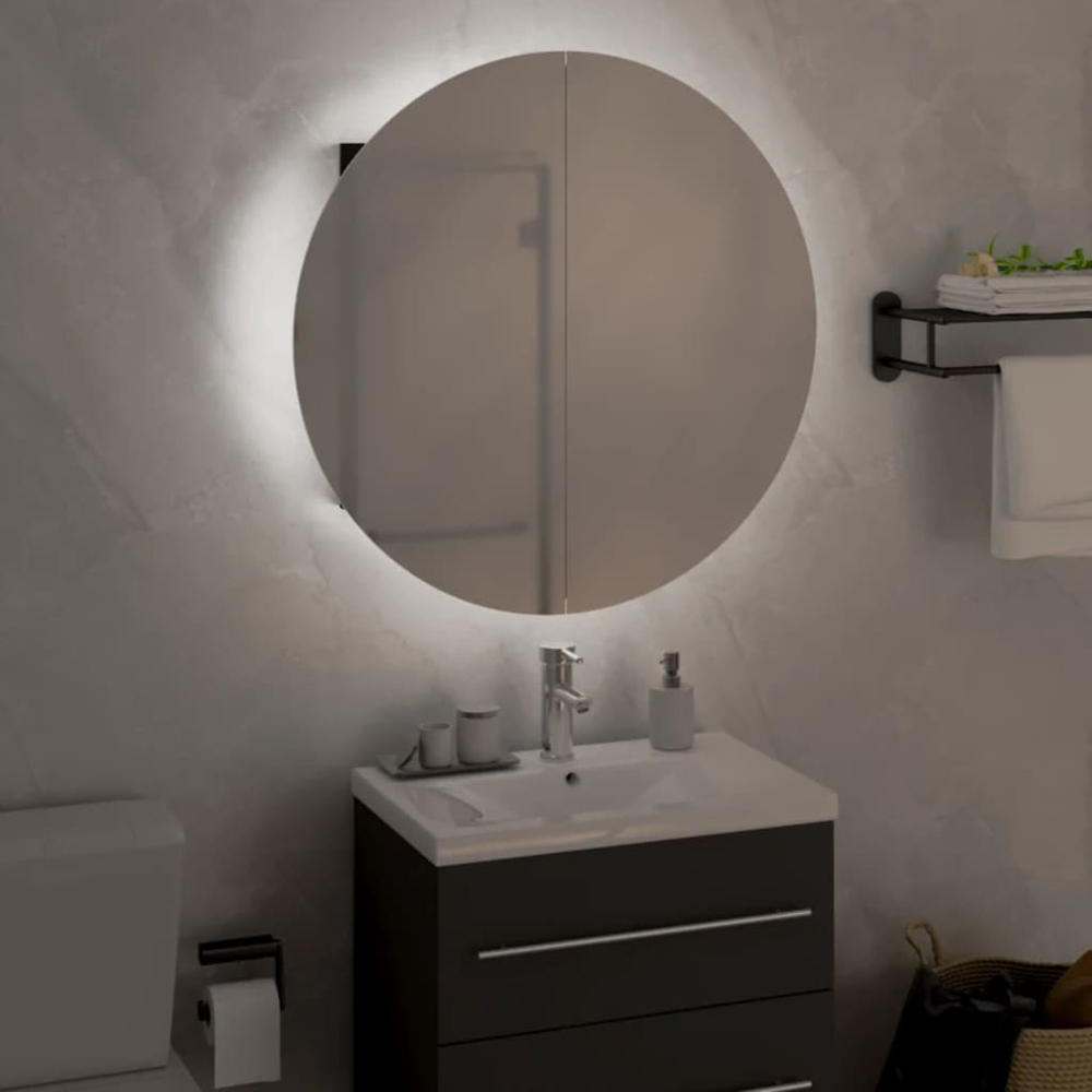 vidaXL 2 Door LED Round Mirror Black Bathroom Cabinet Image 5