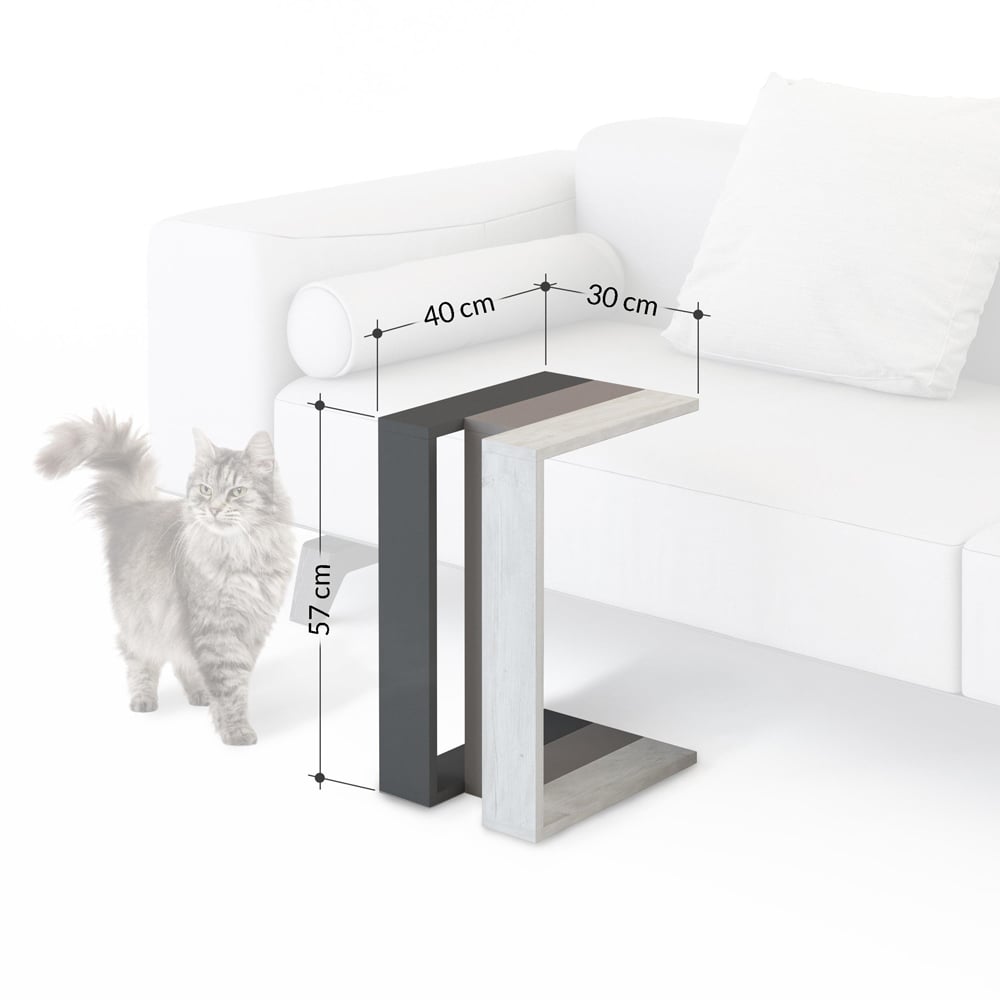 Decortie Muju Oak and Dark Coffee C Shape Side Table with Side Support Image 7