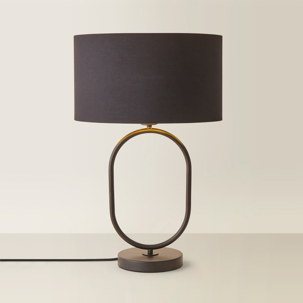 ValueLights Antonia Black with Gold Inner Drum Shade Matte Black Oval Table Lamp with Bulb Image 5
