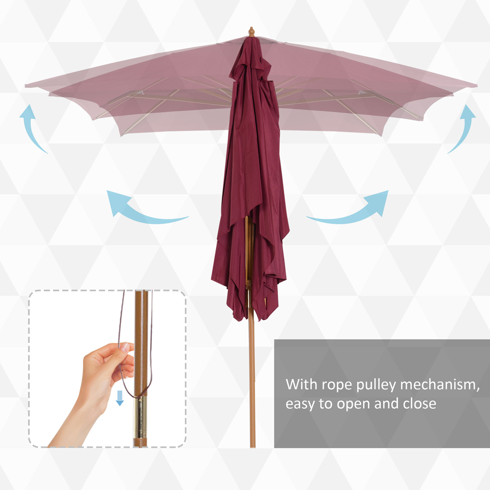 Outsunny Wine Red Wooden Parasol 3 x 2m Image 5