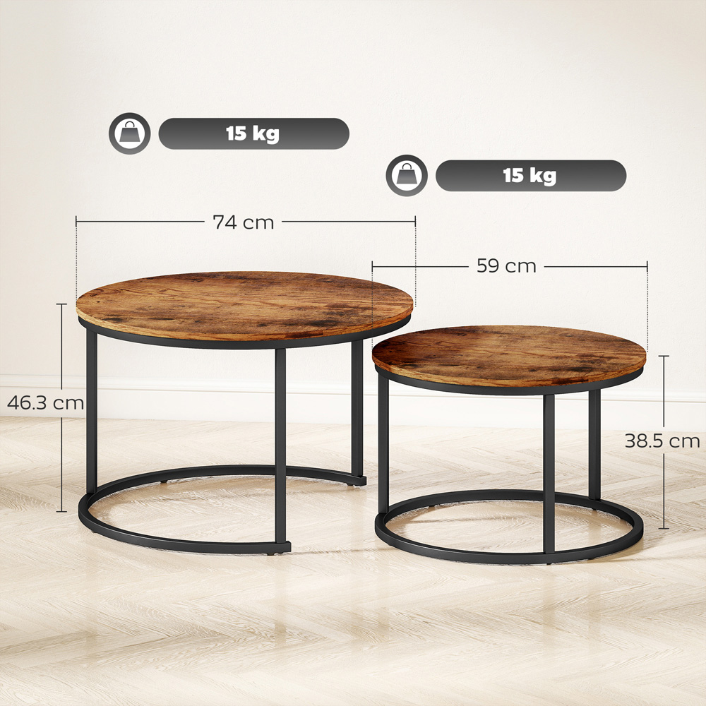 Portland Rustic Brown Round Nest of Tables Set of 2 Image 9
