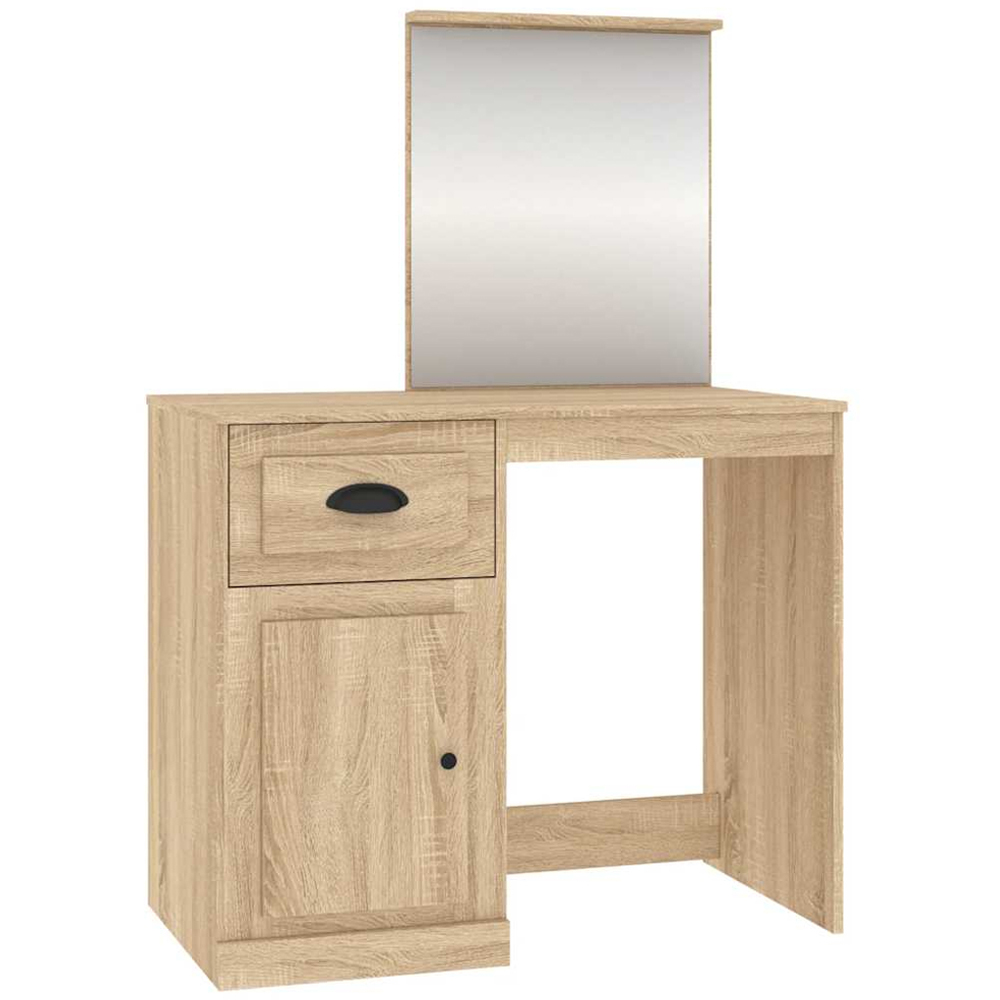 vidaXL Single Door Single Drawer Sonoma Oak Dressing Table with Mirror Image 2