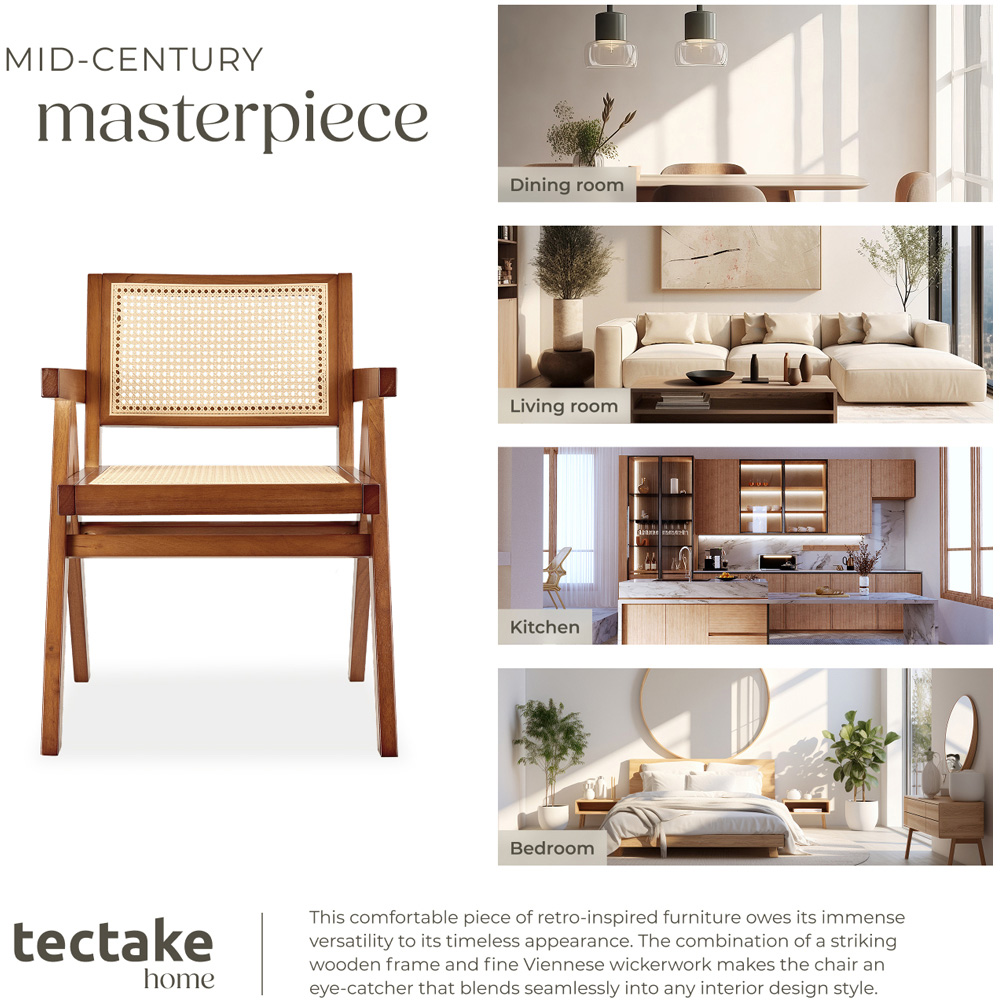 tectake Lizzy Dark Oak Dining Chair with Rattan Backrest Image 7