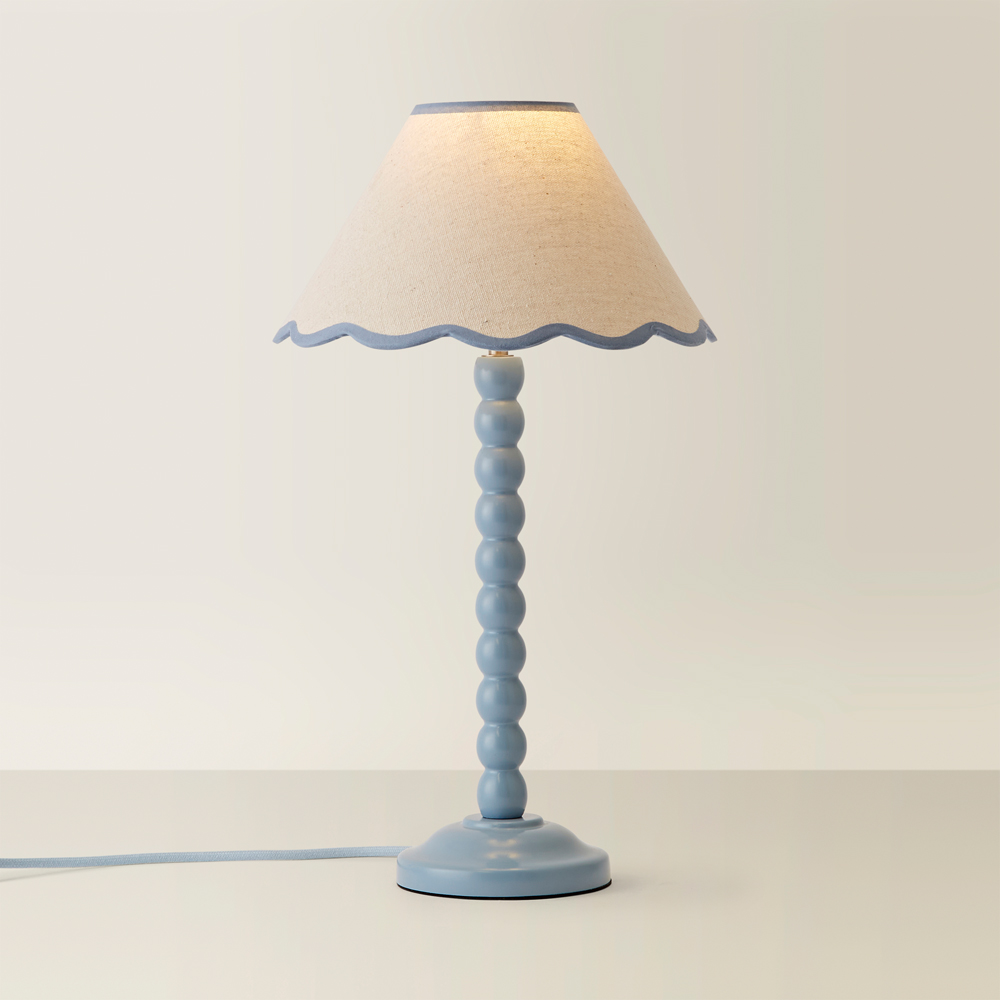 ValueLights Bobbins Blue Trim Scallop Shade Powder Blue LED Table Lamp Image 5