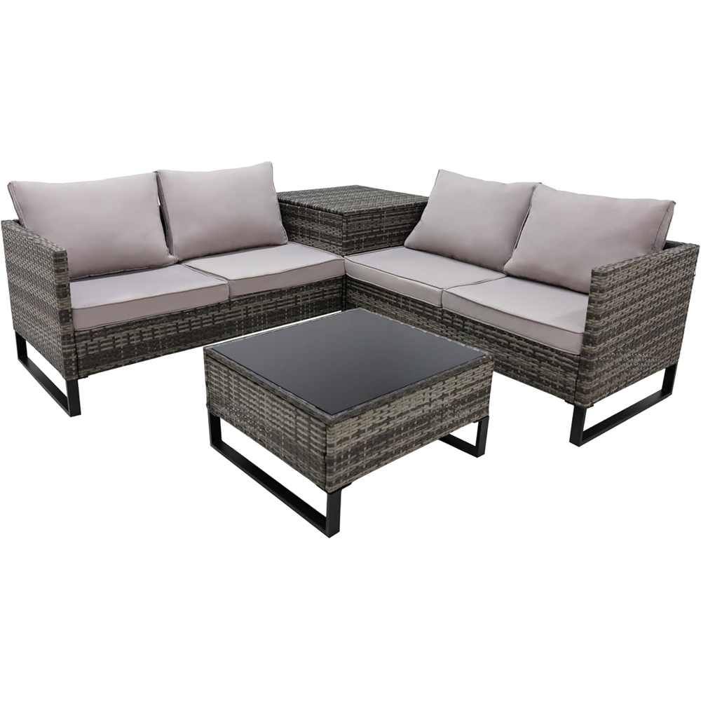 Alivio 4 Seater Grey Rattan L-Shaped Garden Sofa Set with Storage and Glass Coffee Table Image 2