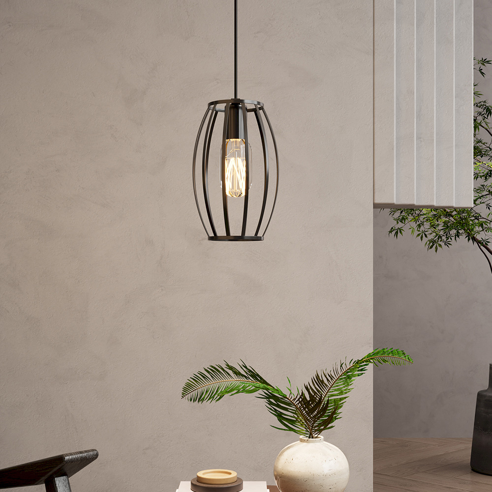 Living and Home Small Black Iron Lantern E27 Pendant Light Image 2