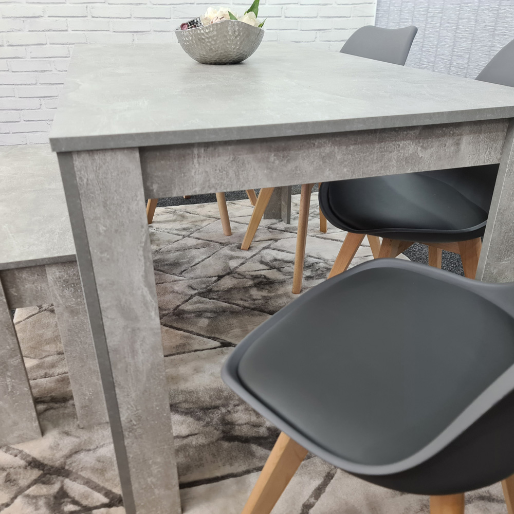 Portland Plastic Leather 4 Seater Dining Set with Bench Stone Grey and Grey Image 2