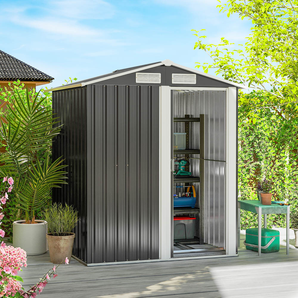 Outsunny 3.6 x 4.5ft Grey Metal Apex Garden Tool Shed Image 2