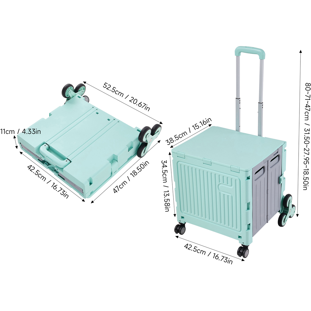Living and Home Green Foldable Shopping Trolley with Stair Climbing Wheels 55L Image 7