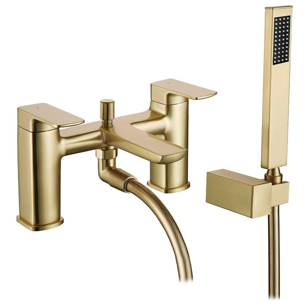 Nes Home Astra Modern Brushed Brass Bath Shower Mixer Tap with Handheld Kit Image 1