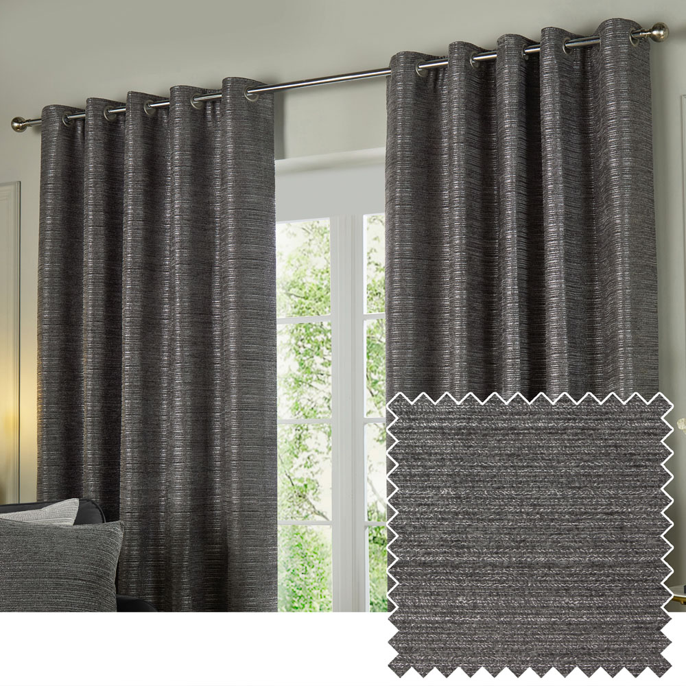 Paoletti Jupiter Graphite Fully Lined Chenille Jacquard Eyelet Curtains 229 x 137cm Image 5