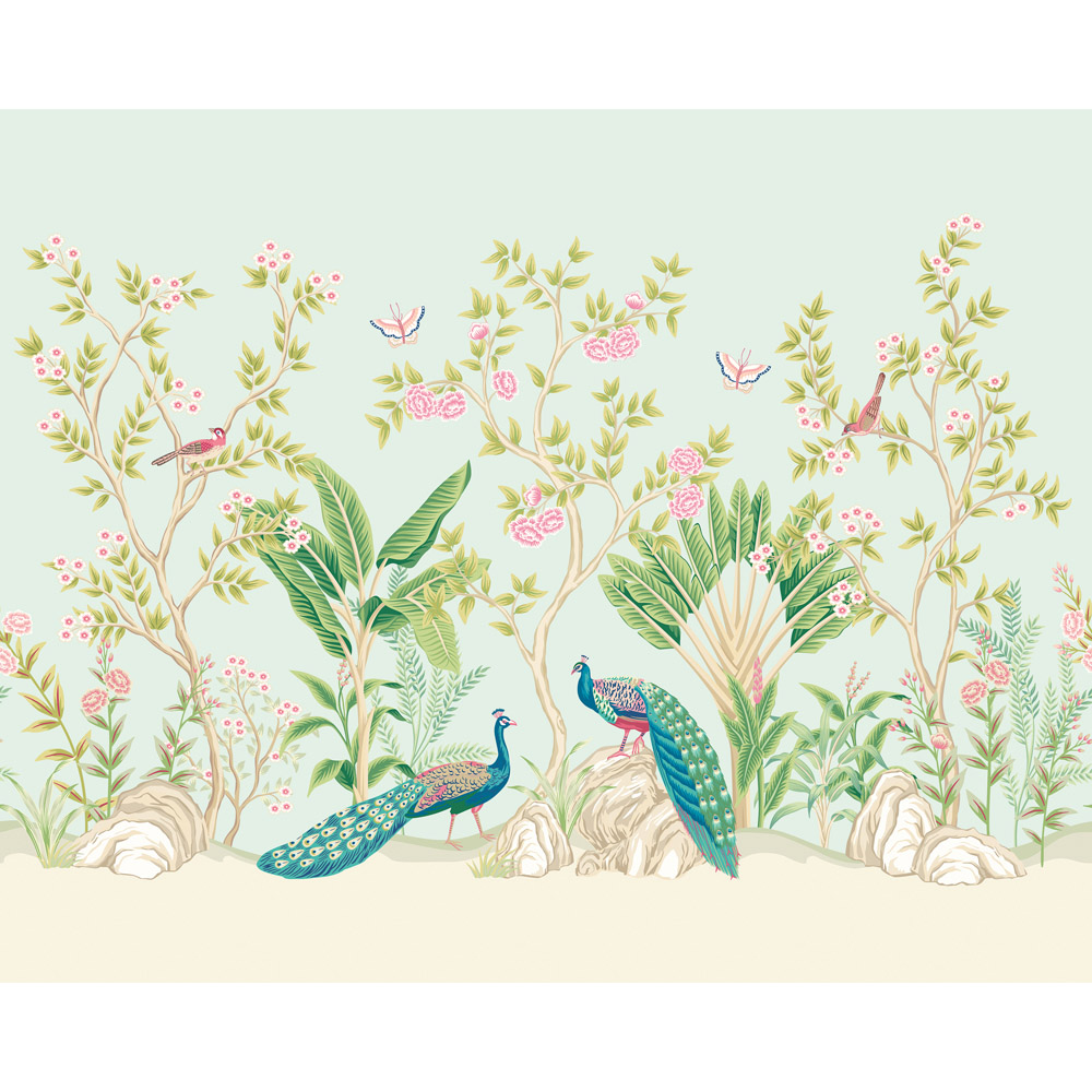 Origin Murals Peacock Garden Duck Egg and Rose Wall Mural Large Image 2