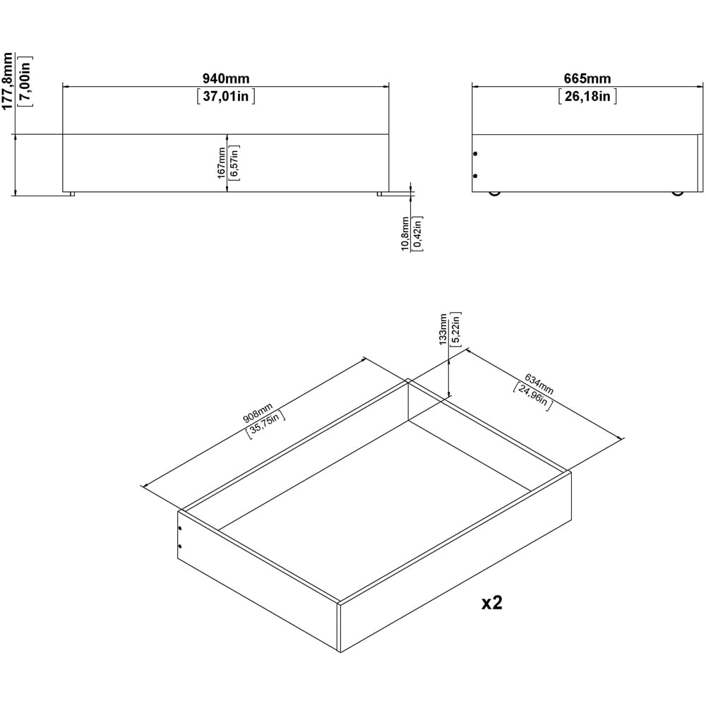 Florence Matt Black Underbed Drawer Set of 2 Image 9