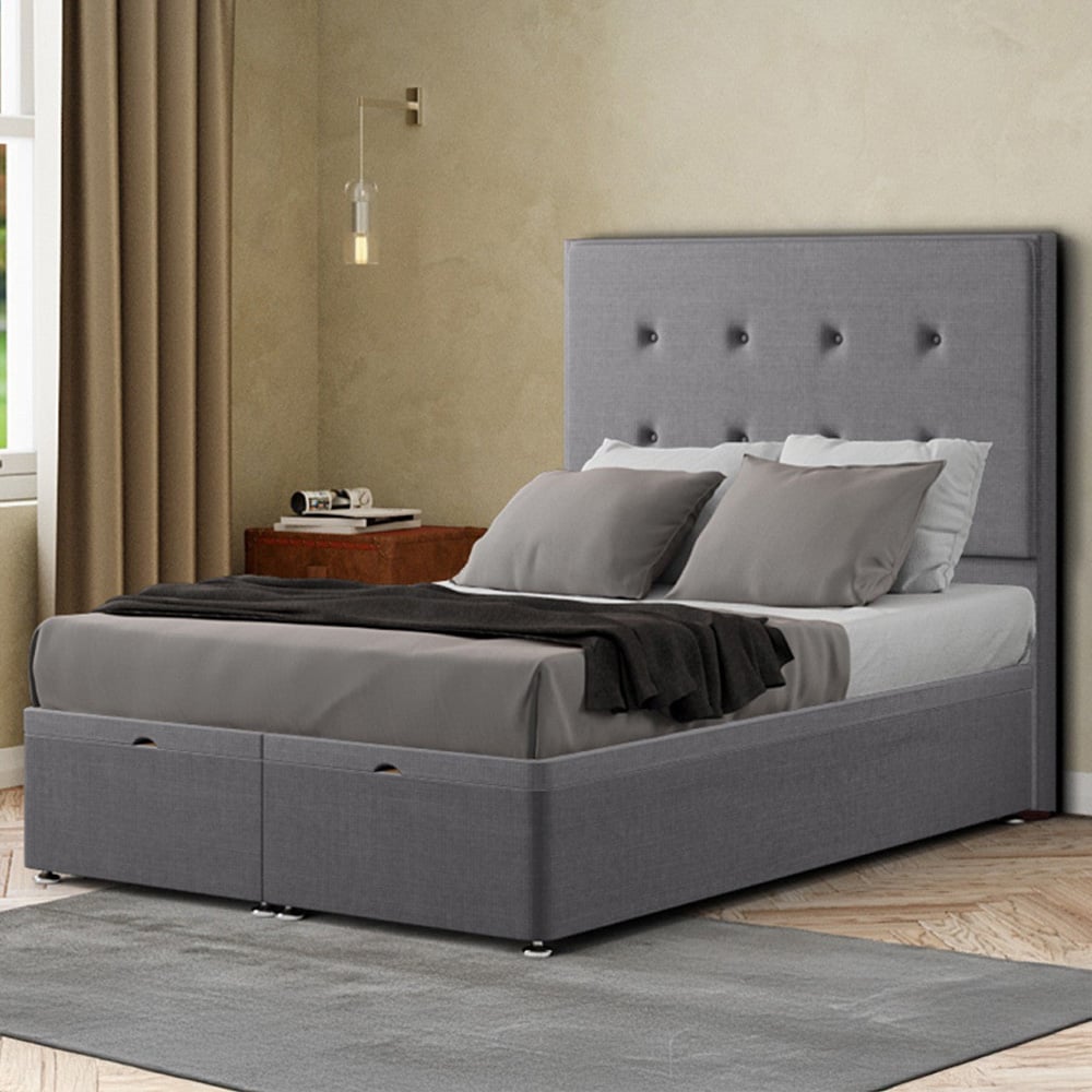 Eleganza Darlington Small Double Grey Linen Ottoman Bed with Floor Standing Headboard Image 1
