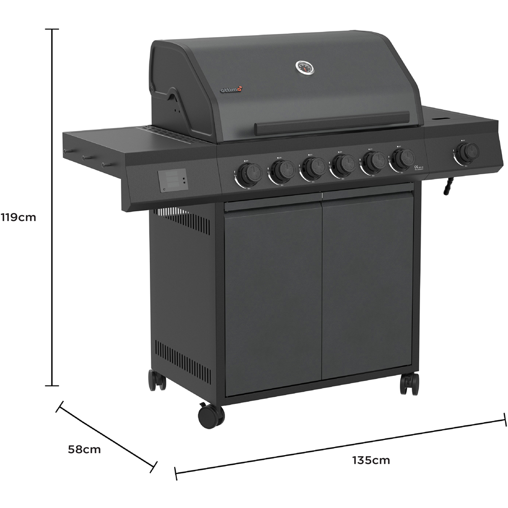 Ottimo Pro 455 6 Burner Matt Grey Gas BBQ with Side Burner and Storage Cabinet Image 9