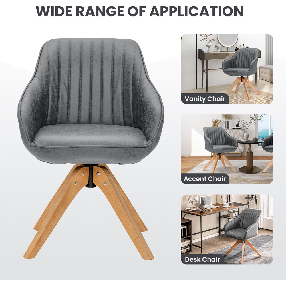Costway Grey Swivel Accent Chair with Solid Wood Legs Set of 2 Image 4