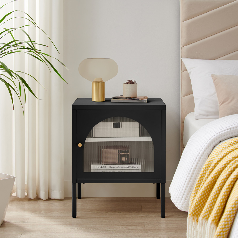 Furniturebox Alba Single Door Black Metal Bedside Table Image 5