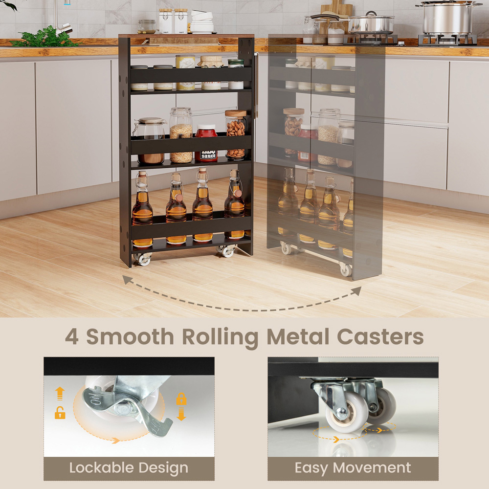 Costway 4 Shelf Brown Slim Storage Cart with Wheels Image 7