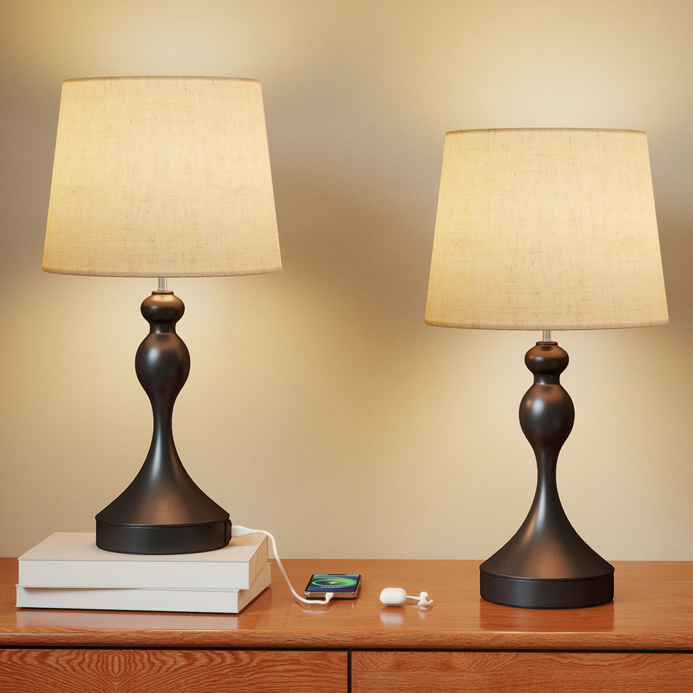 Portland Black LED Table Lamp with USB Ports 2 Pack Image 2