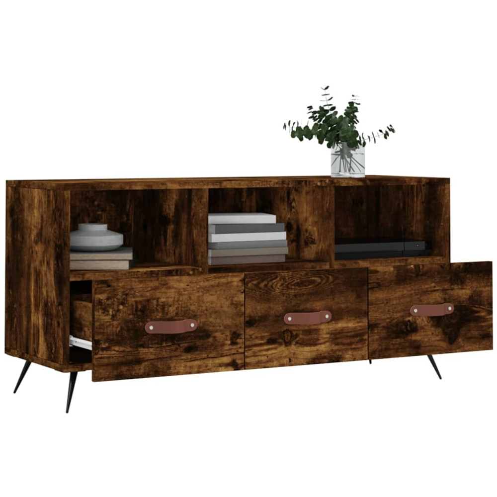 vidaXL 3 Drawer 3 Shelf Smoked Oak TV Cabinet Image 4
