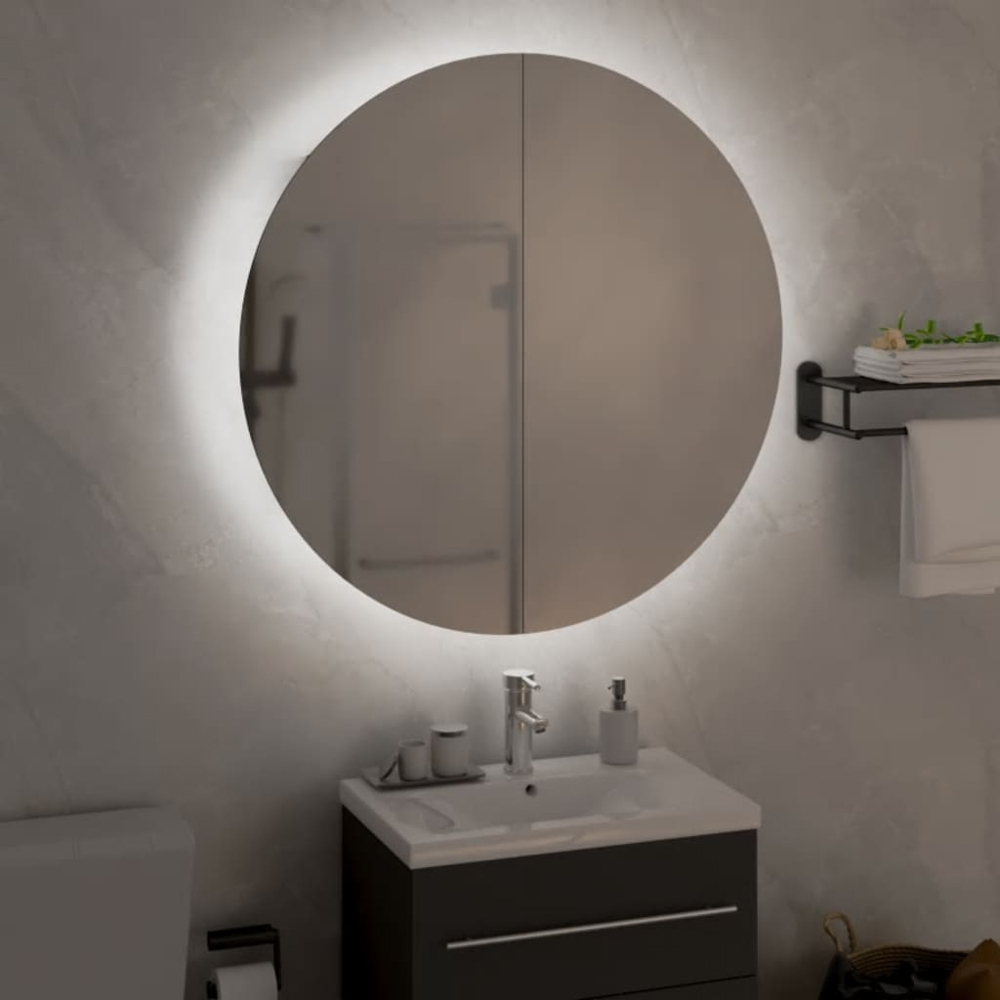 vidaXL 2 Door Black Round LED Mirror Bathroom Cabinet Image 5