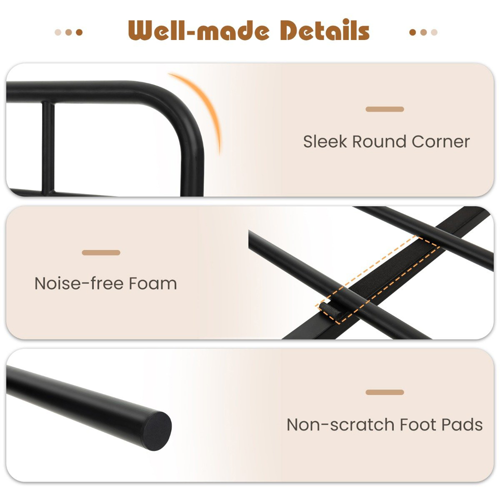 Costway Double Rustic Brown and Black Bed Frame Image 6