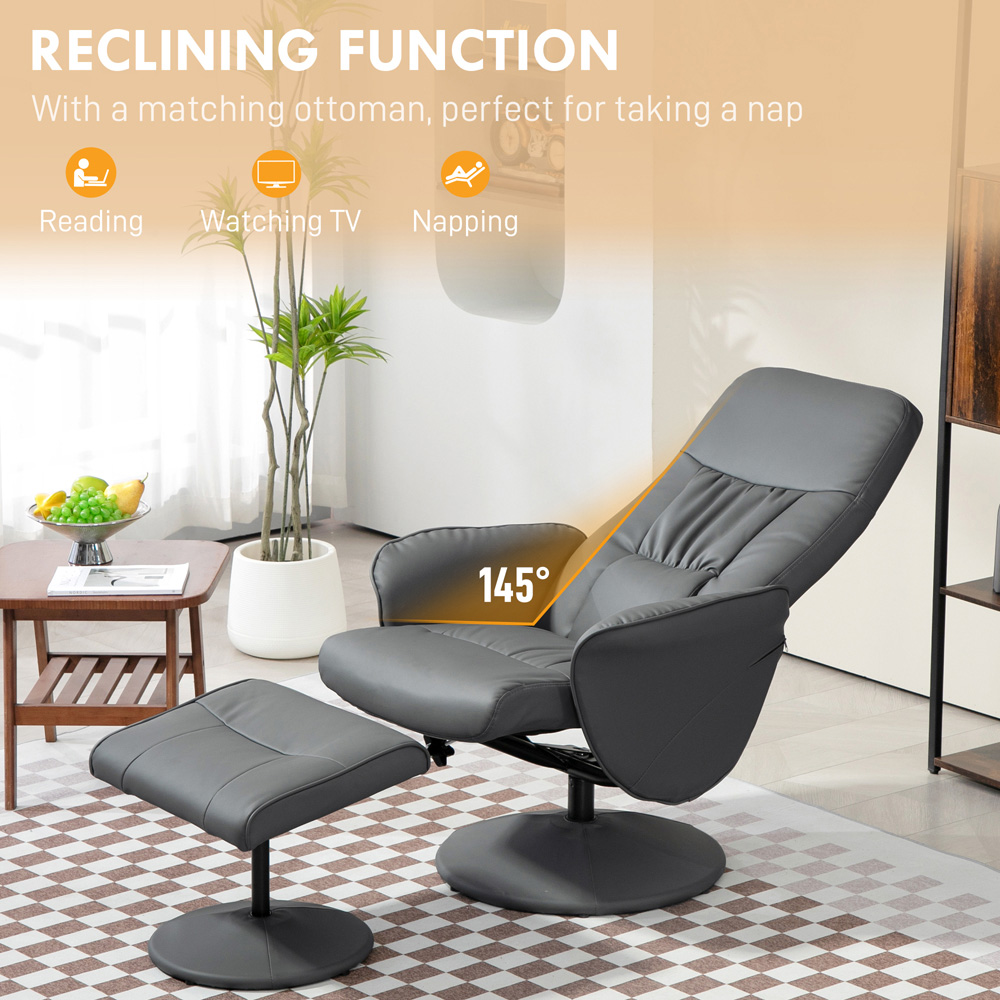 Portland Grey PU Leather Armchair with Footrest Image 4