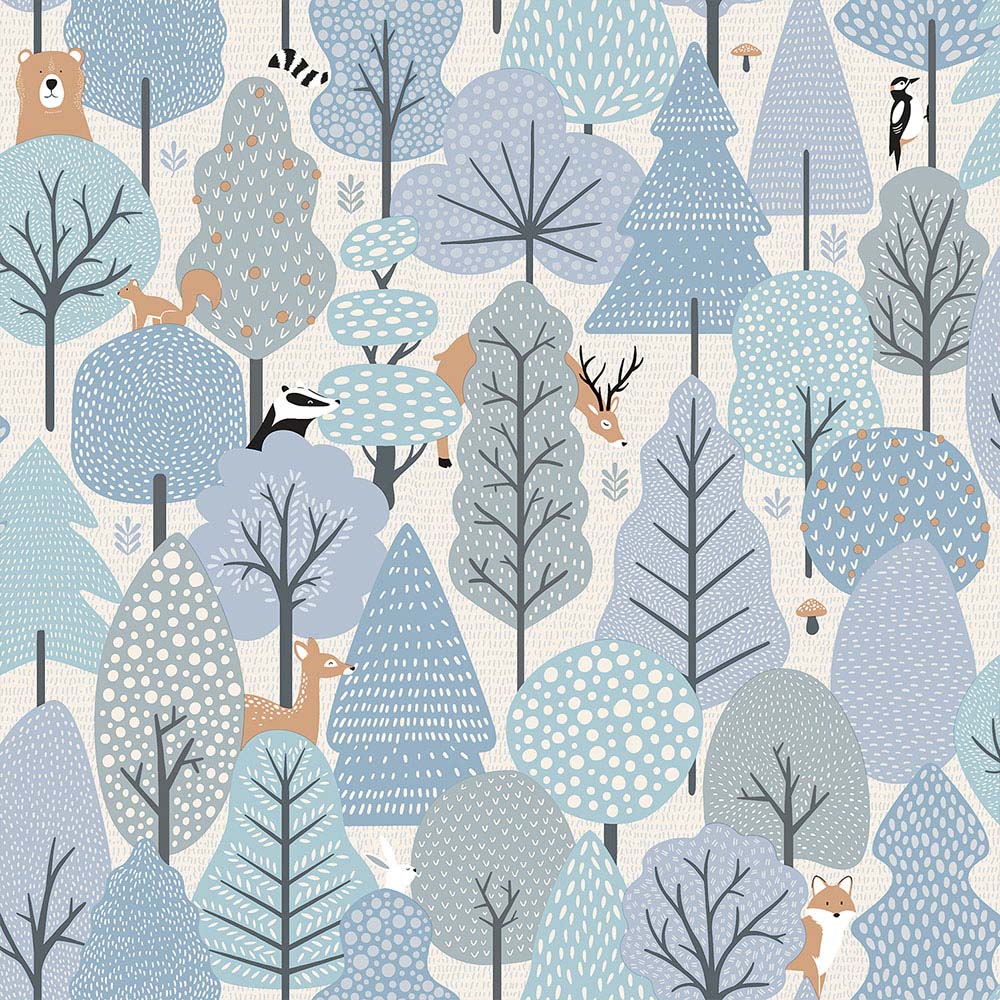 Muriva Wild Wood Blue and Cream Wallpaper Image 1