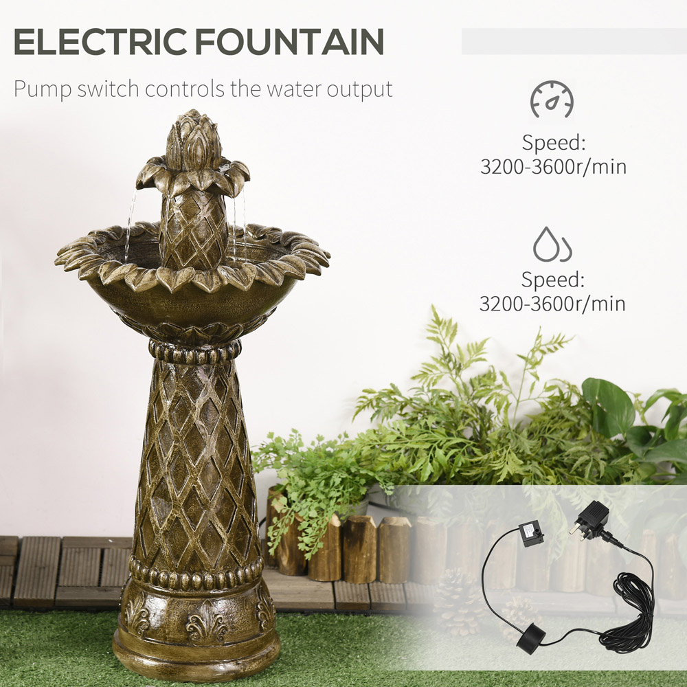 Outsunny 2 Tier Freestanding Brown Flower Water Feature with Electric Pump Image 4