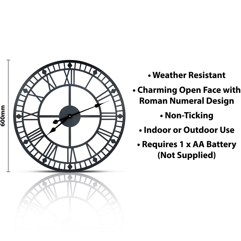 St Helens Black Open Face Design Non Ticking Garden Clock 60cm Image 5