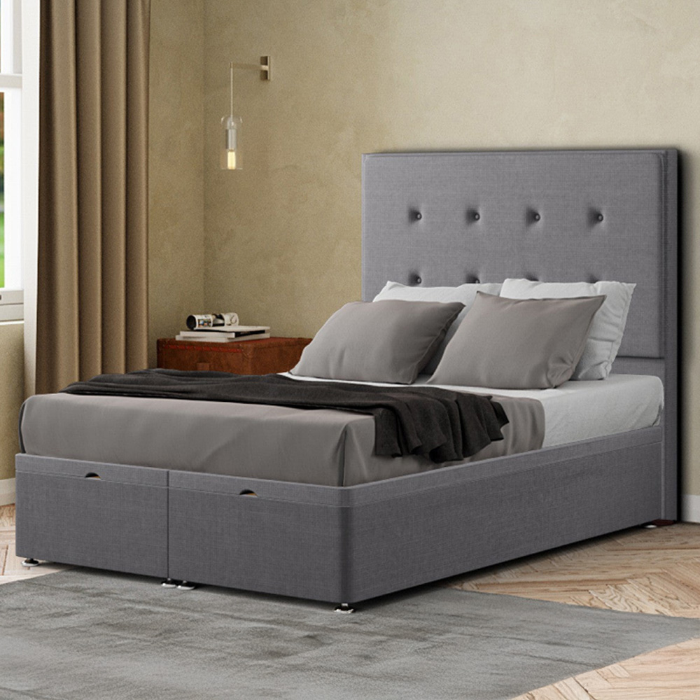 Eleganza Darlington Double Grey Linen Ottoman Bed with Floor Standing Headboard Image 1