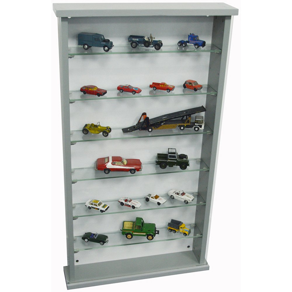 Watsons 6 Shelf Grey Glass Wood Wall Display Cabinet Image 5