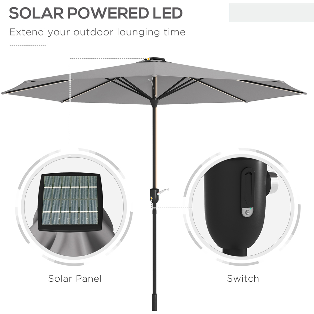 Outsunny Light Grey Solar LED Crank Handle Parasol 2.65m Image 4