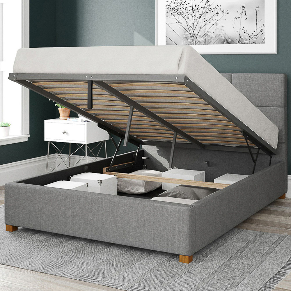 Aspire Caine Double Grey Eire Linen Ottoman Bed Image 2
