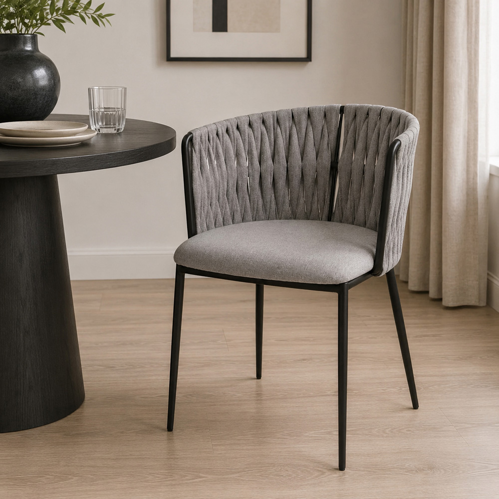 Premier Housewares Gilden Grey Fabric Woven Back Dining Chair Image 3