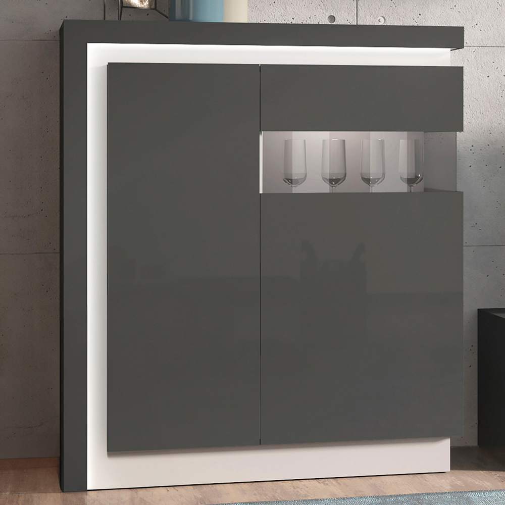 Florence Lyon 2 Door Platinum and Light Grey Storage Cabinet with LED Lighting Image 1