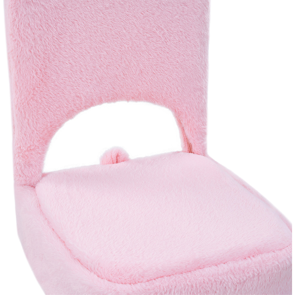 Living and Home Pink Faux Rabbit Fur Foldable Backrest Vanity Chair with Hidden Storage Image 5