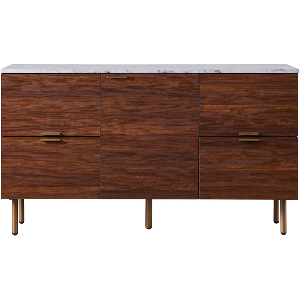 Teamson Home Ashton Single Door 4 Drawer Walnut Wooden Sideboard with Marble-Look Top Image 4