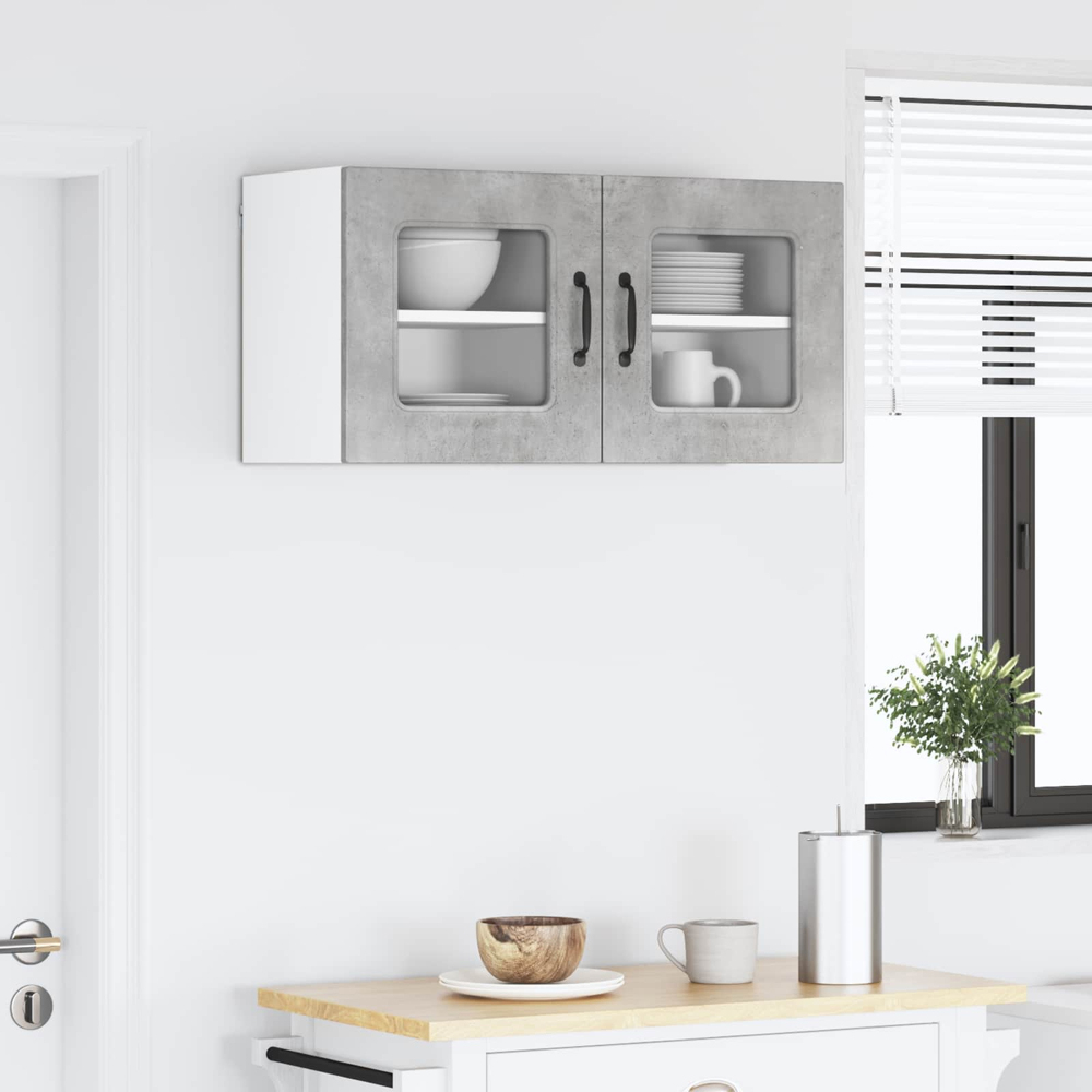 vidaXL Kalmar Single Glass Door Concrete Grey Wall Mounted Kitchen Cabinet Set of 2 Image 9