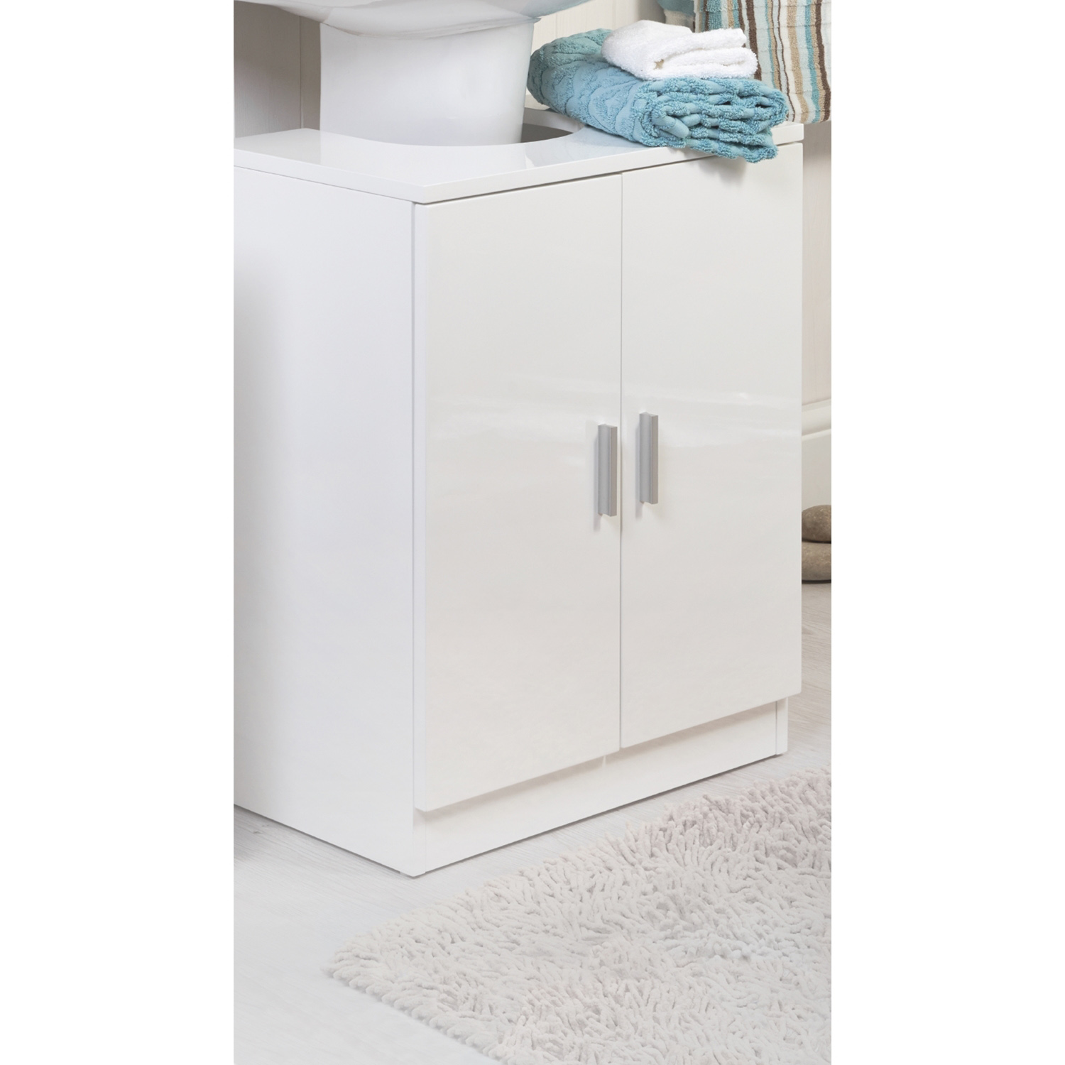 2 Door White High Gloss Under Sink Cabinet Image 4