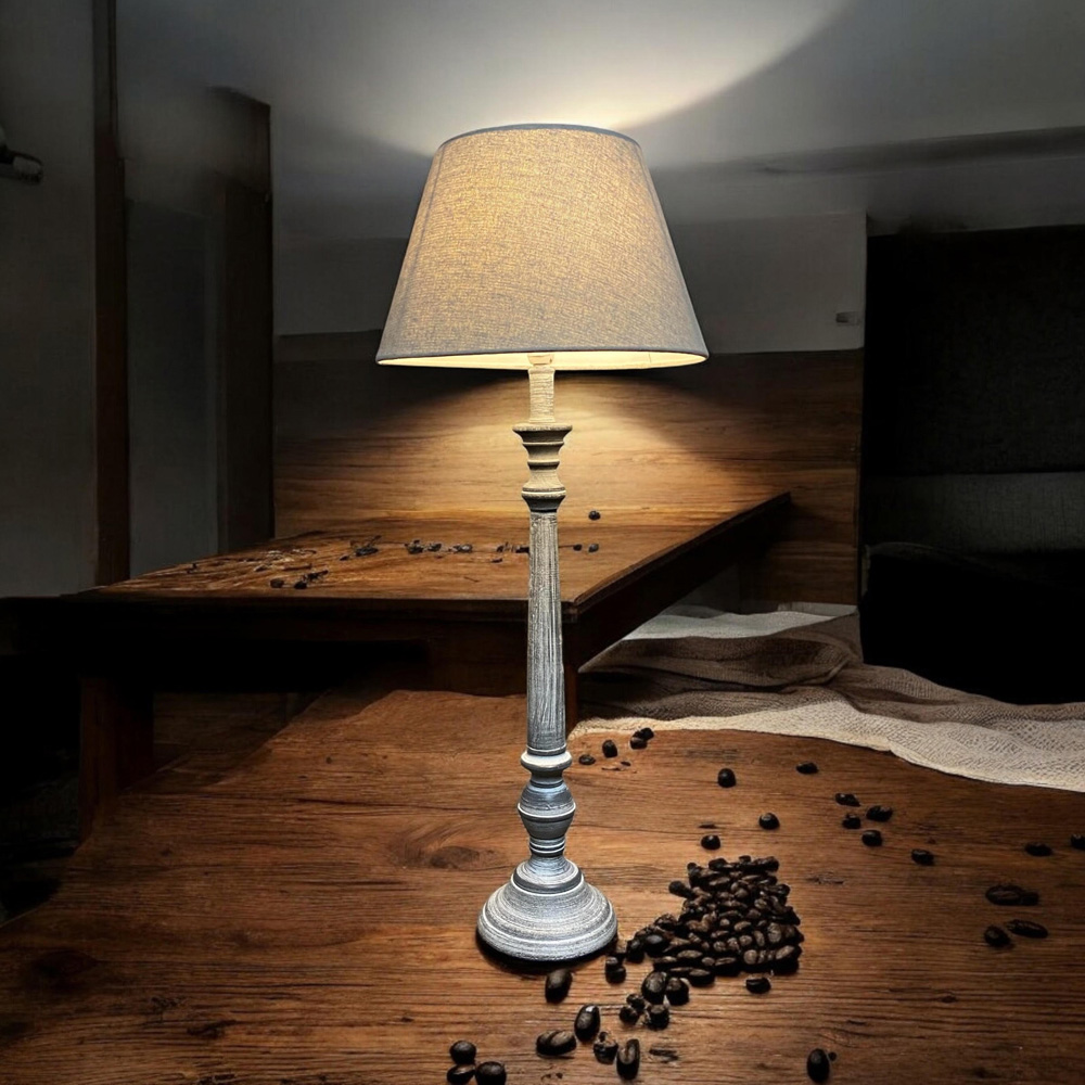 Acacia Home Grey Linen Shade Table Lamp Image 2