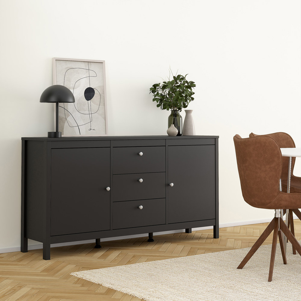 Florence Madrid 2 Door 3 Drawer Matt Black Sideboard Image 6