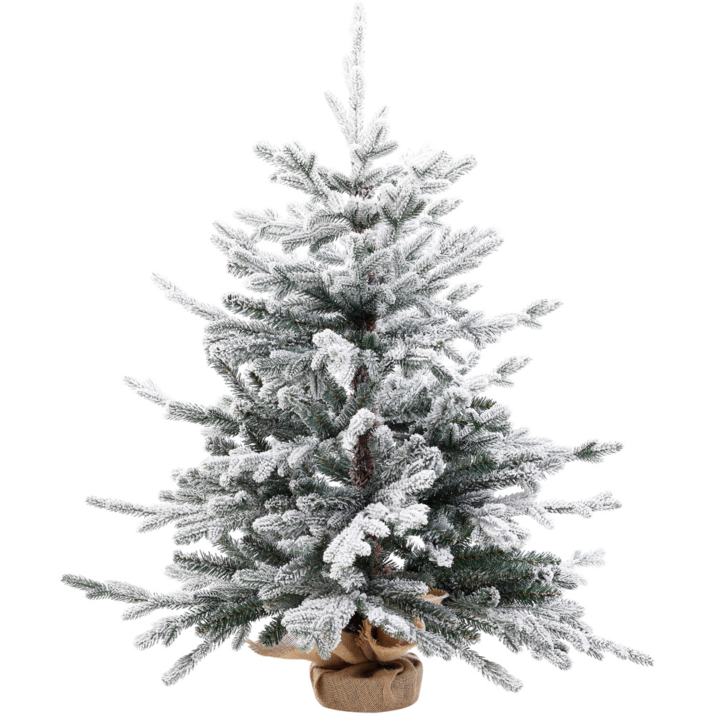 Charles Bentley 30 Warm White LED Pre-Lit Faux Snowy Christmas Tree with Hessian Base 2ft Image 1