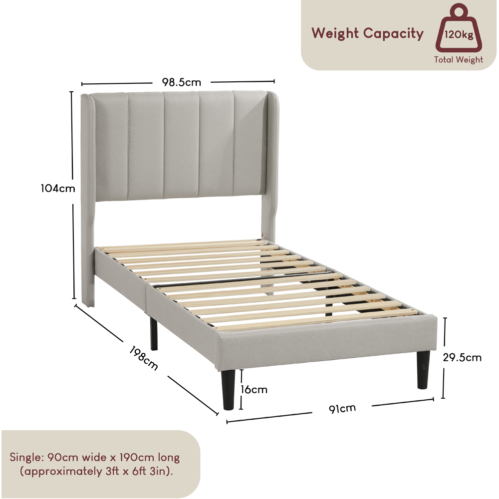 VIDA DESIGNS Vianna Single Beige Linen Fabric Bed Image 9
