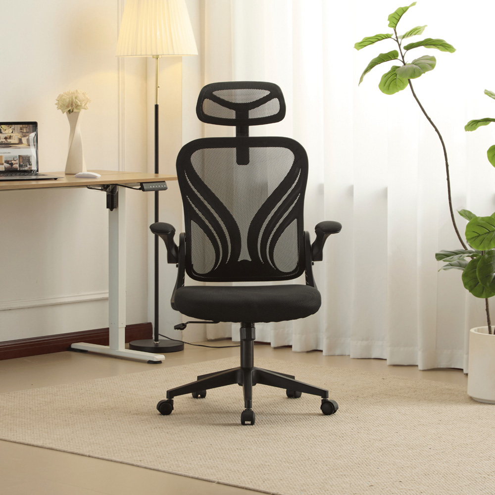 Home Source Ascend Black Mesh Foldable Office Chair with Adjustable Armrest Image 8