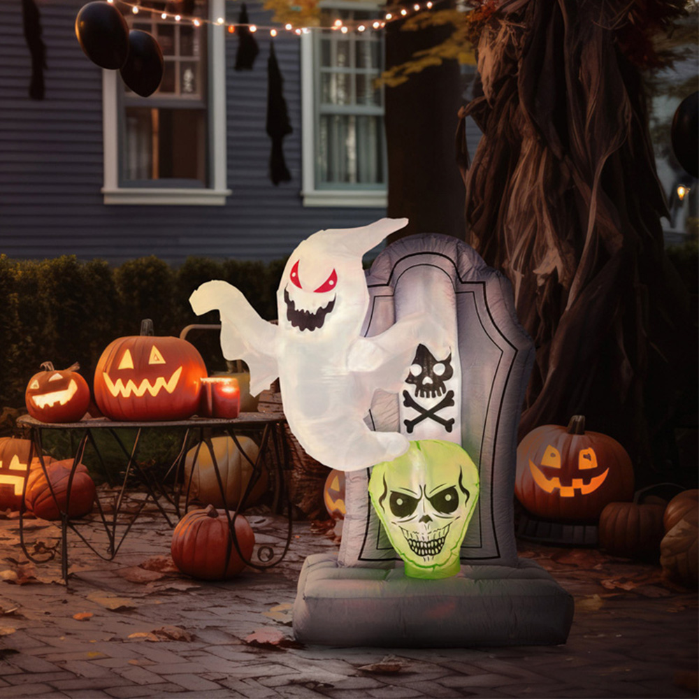 SO Halloween Inflatable Grave with Ghost and Skull 4.9ft Image 2