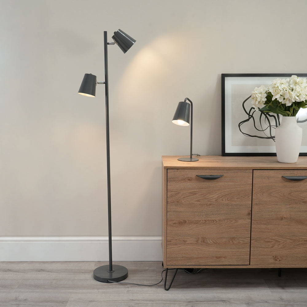ValueLights Bibi Charcoal Grey 2 Way Adjustable LED Floor Lamp Image 2