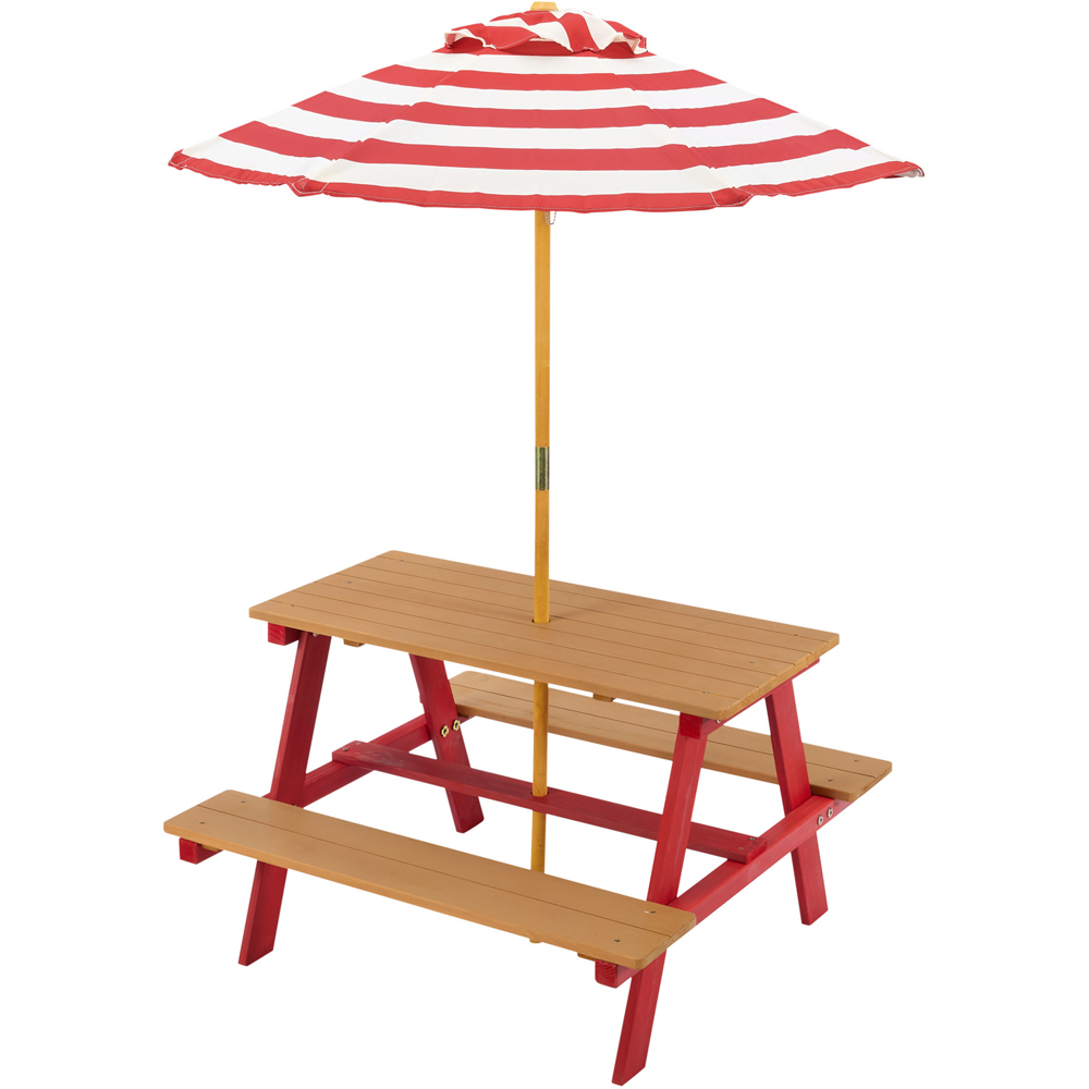 Teamson Home Dakota Red and Natural Outdoor Wooden Picnic Table and Umbrella Set Image 2
