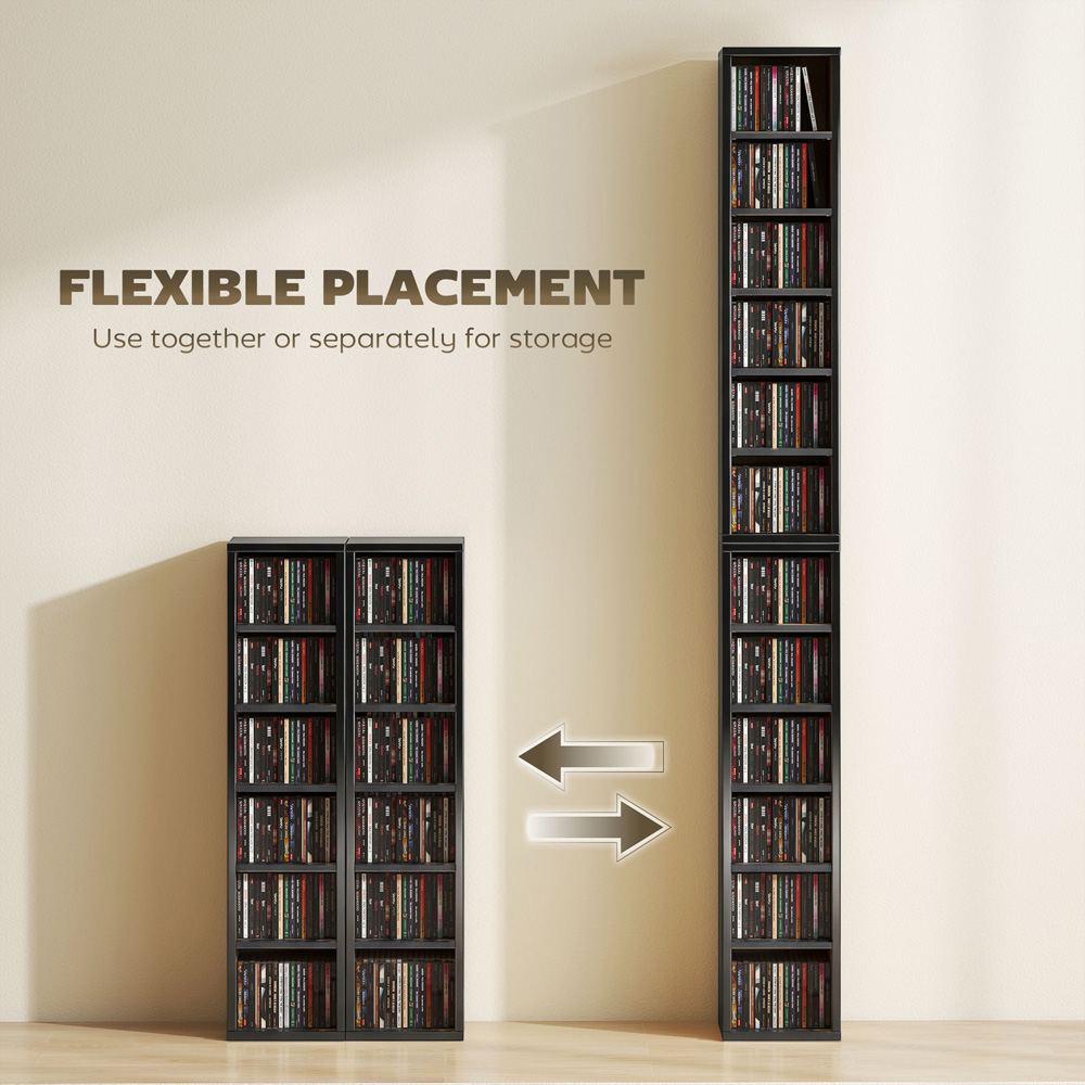 Portland 6 Shelf High Gloss Black Adjustable CD Storage Unit Set of 2 Image 4